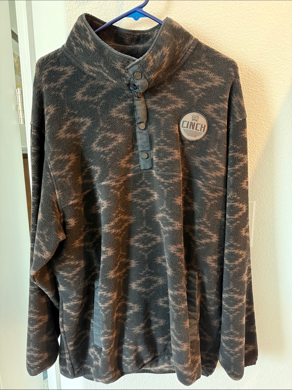 Cinch Men's Black & Brown Patterned Snap-Placket Fleece Pullover